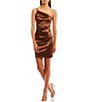 Color:Chocolate - Image 1 - One Shoulder Ruched Satin Slim Dress