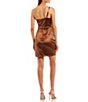Color:Chocolate - Image 3 - One Shoulder Ruched Satin Slim Dress