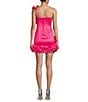 Color:Bright Pink - Image 2 - One Shoulder Ruffle Fit And Flare Dress