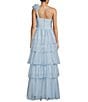 Color:Powder Blue - Image 2 - One-Shoulder Ruffled Strap Tiered Ball Gown