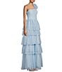Color:Powder Blue - Image 3 - One-Shoulder Ruffled Strap Tiered Ball Gown