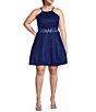 Color:Bright Royal - Image 1 - Plus Glitter Illusion Lace Waist Fit-And-Flare Dress