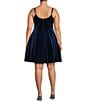 Color:Navy - Image 2 - Plus Glitter Velvet Front Cut-Out Fit-And-Flare Dress
