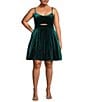 City Vibe Plus Glitter Velvet Front Cut-Out Fit-And-Flare Dress, Color:Hunter Green - Image 1
