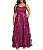 City Vibe Plus Size Embellished Sequin Spaghetti Strap Sweetheart Neck Ball Gown, Color:Plum - Image 1