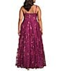 City Vibe Plus Size Embellished Sequin Spaghetti Strap Sweetheart Neck Ball Gown, Color:Plum - Image 2
