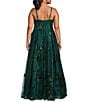 Color:Emerald - Image 2 - Plus Size Embellished Sequin Spaghetti Strap Sweetheart Neck Ball Gown
