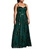 Color:Emerald - Image 3 - Plus Size Embellished Sequin Spaghetti Strap Sweetheart Neck Ball Gown
