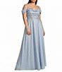 City Vibe Plus Size Off The Shoulder Drape Neck Applique Illusion Waist Side Slit Ballgown - Image 3