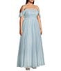 City Vibe Plus Size Off-The-Shoulder Ruched Bodice Long Dress, Color:Baby Blue/Sliver - Image 3
