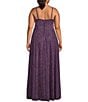 Color:Grape - Image 2 - Plus Size Shine Corset Spaghetti Strap Long Dress