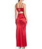 Color:New Red - Image 2 - Power Satin Spaghetti Strap Slit-Bling-Hem Long Two-Piece Dress