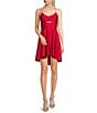 Color:Ruby - Image 1 - Satin Front Cut-Out Lace-Up Back Fit-And-Flare Dress