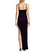 Color:Grape - Image 2 - Scoop Neck Fringe Detail Side Slit Long Dress