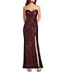 City Vibe Sequin Mesh Strapless Twist Front Bandeau Long Dress, Color:Wine - Image 1