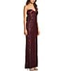City Vibe Sequin Mesh Strapless Twist Front Bandeau Long Dress, Color:Wine - Image 3