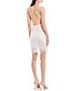 Color:Ivory/Pink - Image 2 - Sequin Open Back Feather Trim Dress