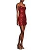 Color:Red - Image 3 - Sequin Scoop Neck Side Slit Bodycon Dress