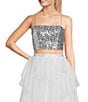 Color:Silver/Ivory - Image 5 - Sequin Spaghetti Strap Two-Piece Dress