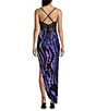 Color:Black/Purple/Blue - Image 2 - Sequin Swirl Patterned Spaghetti Strap Scoop Neck Dress