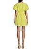 Color:Yellow - Image 2 - Short Puffy Sleeve V-Neck Plaid Skirt Dress