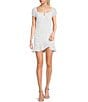 Color:White - Image 1 - Short Sleeve Tie Front Ruched Stretch Eyelet Sheath Dress