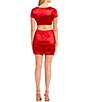 Color:Bright Red - Image 2 - Short-Sleeve V-Neck Knot-Front Cut-Out Power Satin Sheath Dress