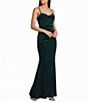 City Vibe Sleeveless Drape-Front Inset-Applique Long Dress - Image 1