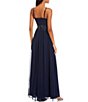Color:Dark Navy - Image 2 - Sleeveless Embellished-Waist Slit Hem Long Pleated Ball Gown
