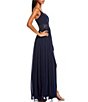 Color:Dark Navy - Image 3 - Sleeveless Embellished-Waist Slit Hem Long Pleated Ball Gown