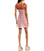 Color:Pink/Green - Image 2 - Sleeveless Floral-Printed Tie Strap Flounce-Hem Dress