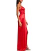 Color:Crimson - Image 3 - Sleeveless Inset Deep V-Neck Lace-Up Back Slit Hem Long Satin Dress