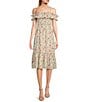 Color:Ivory/Pink - Image 1 - Sleeveless Off-The-Shoulder Ruffle Smock Floral Printed Dress