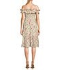 Color:Ivory/Pink - Image 2 - Sleeveless Off-The-Shoulder Ruffle Smock Floral Printed Dress