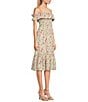 Color:Ivory/Pink - Image 3 - Sleeveless Off-The-Shoulder Ruffle Smock Floral Printed Dress