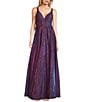 City Vibe Sleeveless Plunge V-Neck Ballgown Dress, Color:Grape - Image 1