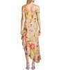 Color:Yellow/Pink - Image 2 - Sleeveless Ruffle Floral Printed Hi-Low Asymmetrical Dress