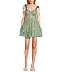 Color:Sage/Pink - Image 1 - Sleeveless Sweetheart Embroidery Mesh Corset Dress