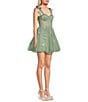 Color:Sage/Pink - Image 3 - Sleeveless Sweetheart Embroidery Mesh Corset Dress