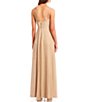 Color:Blush/Silver - Image 2 - Spaghetti Strap Bar Inset Plunge V-Neck Glitter Ball Gown