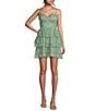 Color:Sage/Silver - Image 1 - Spaghetti Strap Corset Ruched Ruffled Dress