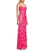Color:Fuchsia - Image 3 - Spaghetti Strap Scoop Neck Sequin Feather Long Dress