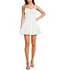 City Vibe Spaghetti Strap Square Neck Bow Front Lace Skater Dress, Color:White - Image 1
