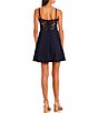 Color:Navy - Image 2 - Spaghetti Strap Round Neck Lace Back Scuba Crepe Fit-and-Flare Dress