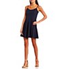 Color:Navy - Image 3 - Spaghetti Strap Round Neck Lace Back Scuba Crepe Fit-and-Flare Dress