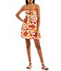 Color:Ivory/Red - Image 1 - Spaghetti Strap Tie Front Floral Skater Dress