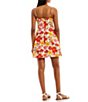Color:Ivory/Red - Image 2 - Spaghetti Strap Tie Front Floral Skater Dress