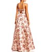 Color:Gold/Mauve - Image 2 - Double Spaghetti Strap Cage Back V-Neck Metallic Floral Jacquard Ball Gown