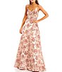 Color:Gold/Mauve - Image 3 - Double Spaghetti Strap Cage Back V-Neck Metallic Floral Jacquard Ball Gown