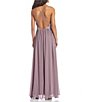 Color:Lavender/Silver - Image 3 - Spaghetti Strap V-Neck Glitter Lace Bodice Cage Back High Slit Hem Long Dress